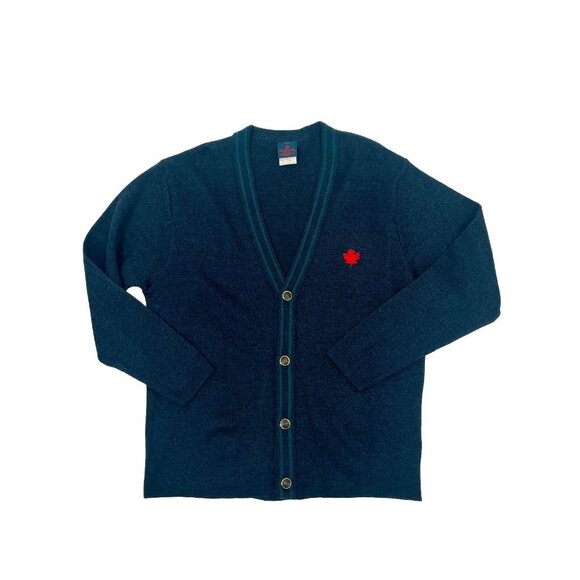 Air Canada Unifrom Cardigan Sweater Wool Blend Maple Leaf Navy Blue Sz XL - Picture 1 of 8